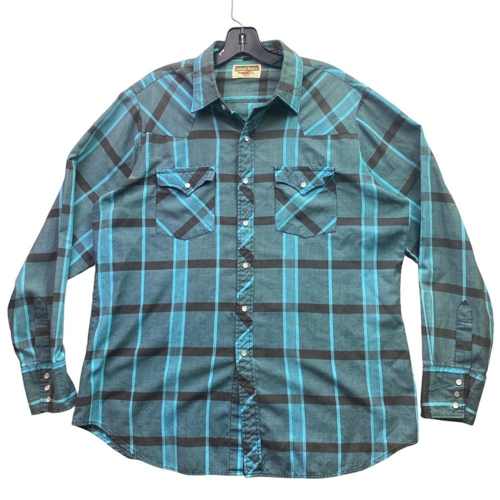 Authentic Western Youngbloods Shirt Mens Large Plaid Pearl Snaps‎ Rodeo Country